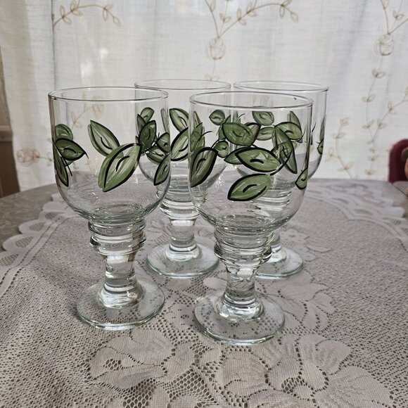 Pfaltzgraff Tango Ice Tea Glasses 14oz water goblets botanical green leaf glass - Picture 7 of 8